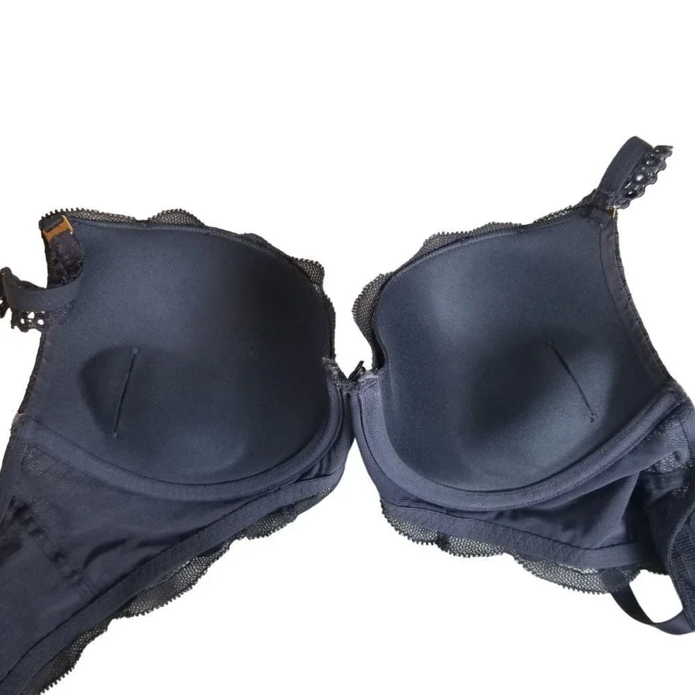 AERIE Bra 34C Blue lace‎ Padded Push up Rose Gold Hardware Underwire Adjustable